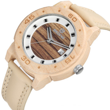 SKONE 9426 good quality pu leather tense wood watches